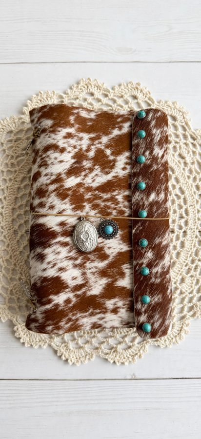 Americana speckled cowhide journal with turquoise stone studs