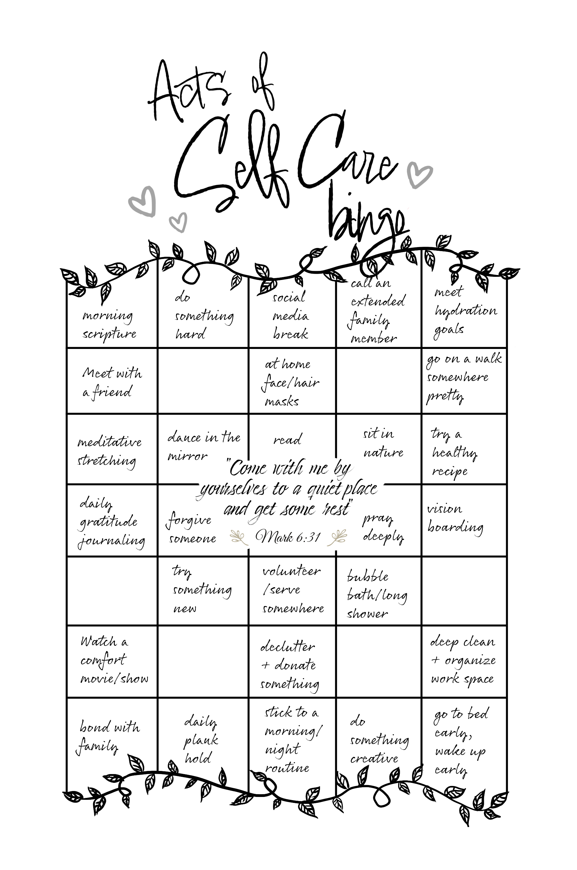 Acts of Self-Care Bingo